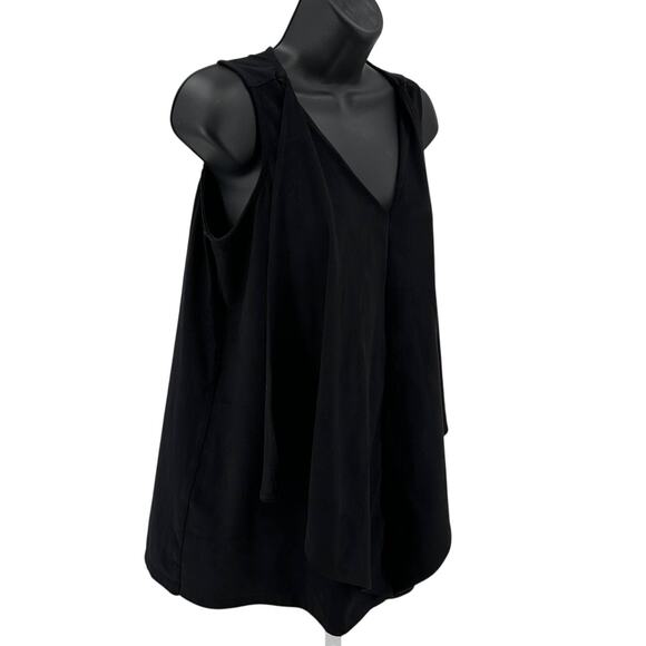 DG2 Diane Gilman Top WMNS L Pullover V-Neck Black Sleeveless Layered Stretchy - Picture 2 of 7